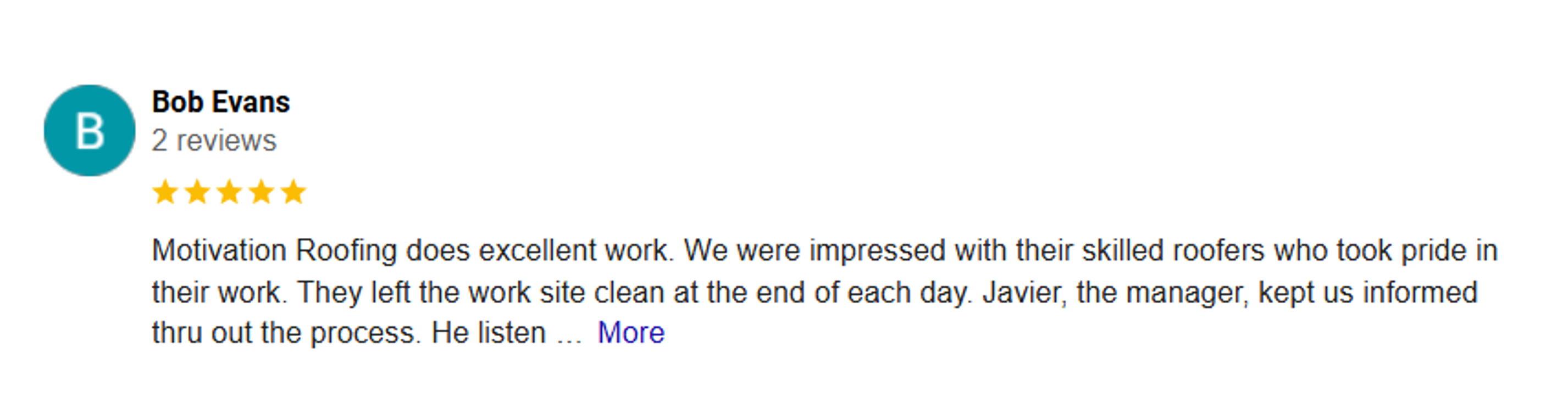 Google Review for Motivation Roofing in North Carolina