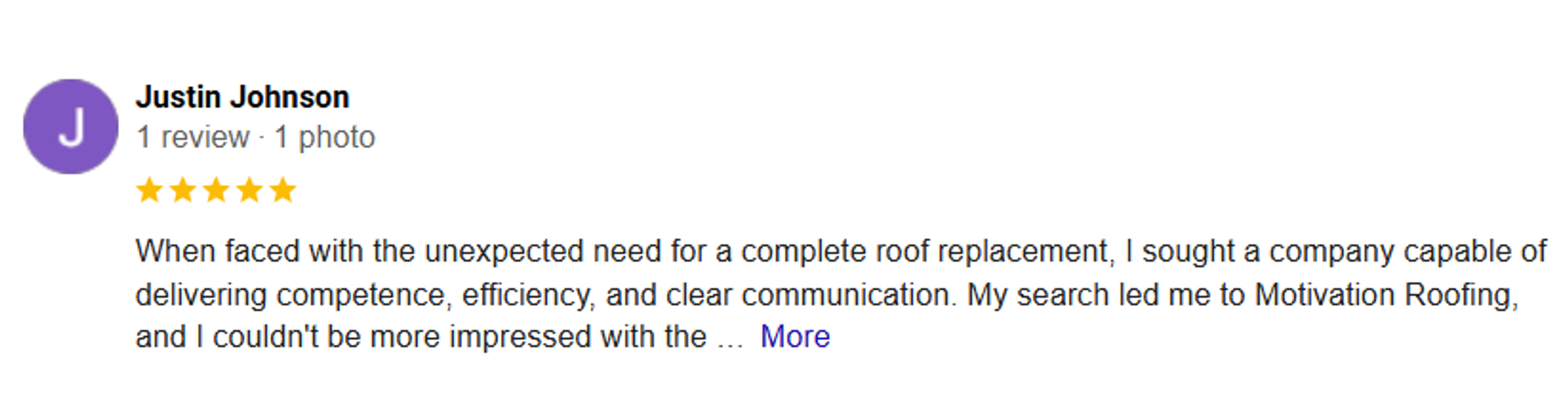 Google Review for Motivation Roofing in North Carolina